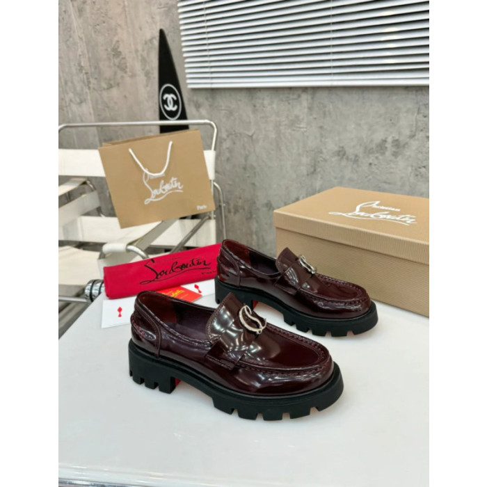 Christian Louboutin Burgundy Patent Leather Chunky Loafer