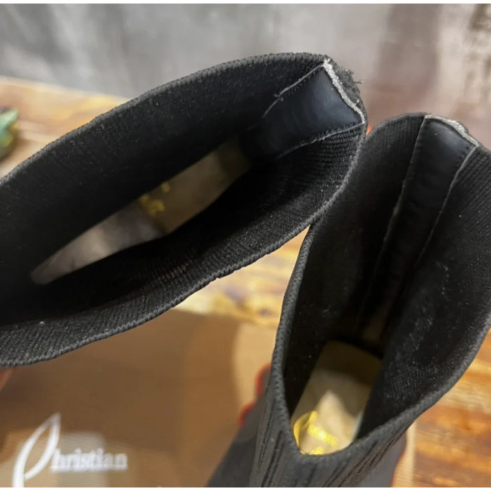 Christian Louboutin Black Knit Sock‑Style Shark‑Tooth Sole High‑Top Sneaker Boots