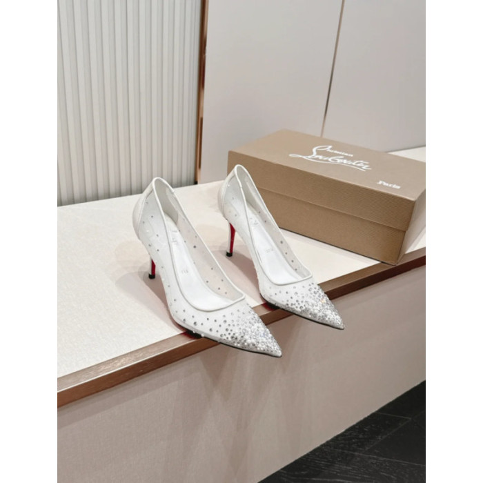 Christian Louboutin White Mesh 85mm Stiletto Heel Pointed‑Toe Pumps