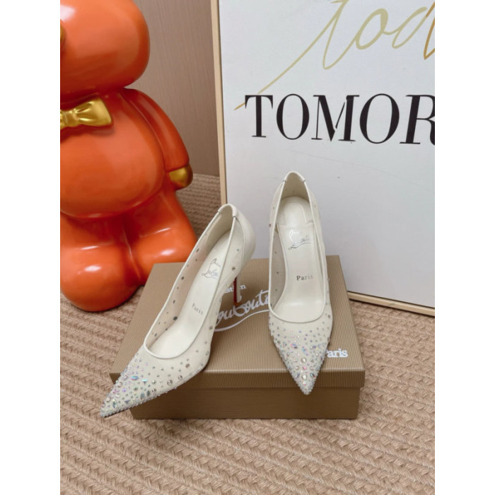 Christian Louboutin Ivory Mesh Crystal‑Embellished 100mm Pointed‑Toe Stiletto Heel Pumps