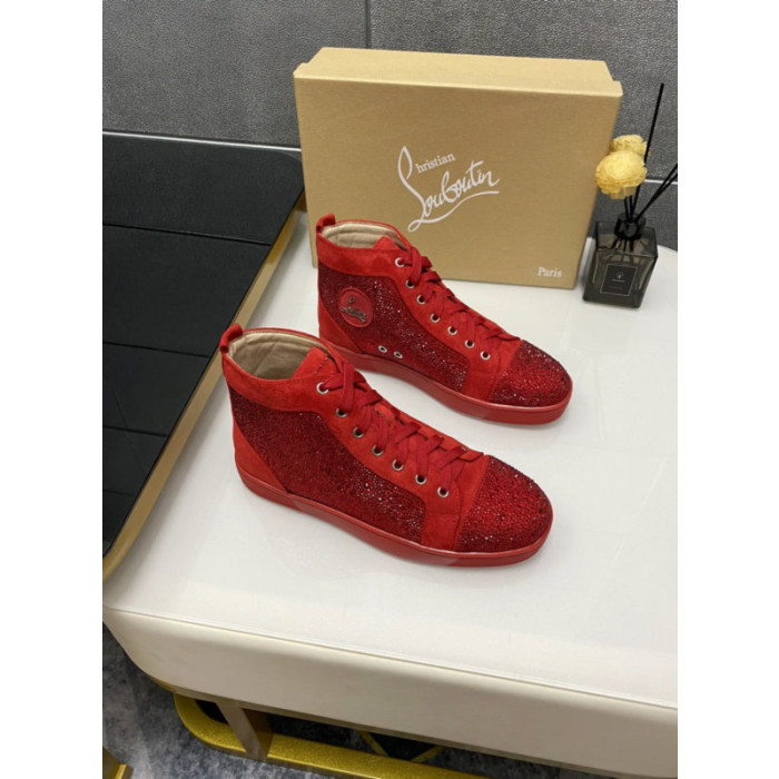 Christian Louboutin Louis Orlato Strass Red Crystal High Top Sneakers