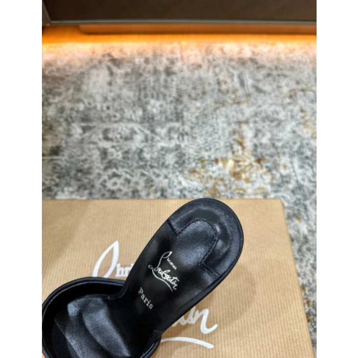 Christian Louboutin Brown‑White Spotted Calf Hair Backless Mule High Heel Sandals