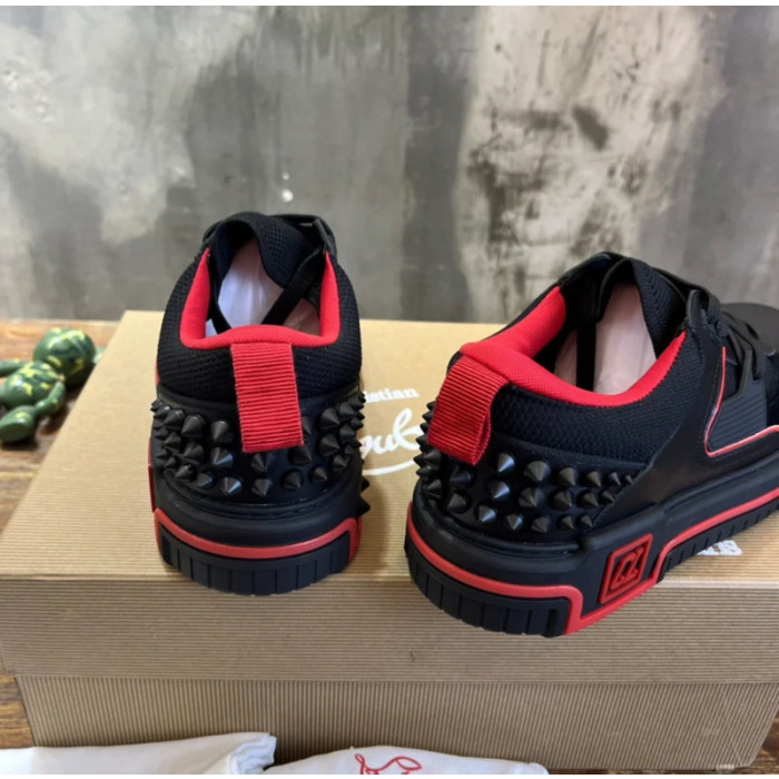 Christian Louboutin Black‑Red Spiked Platform Low‑Top Sneakers