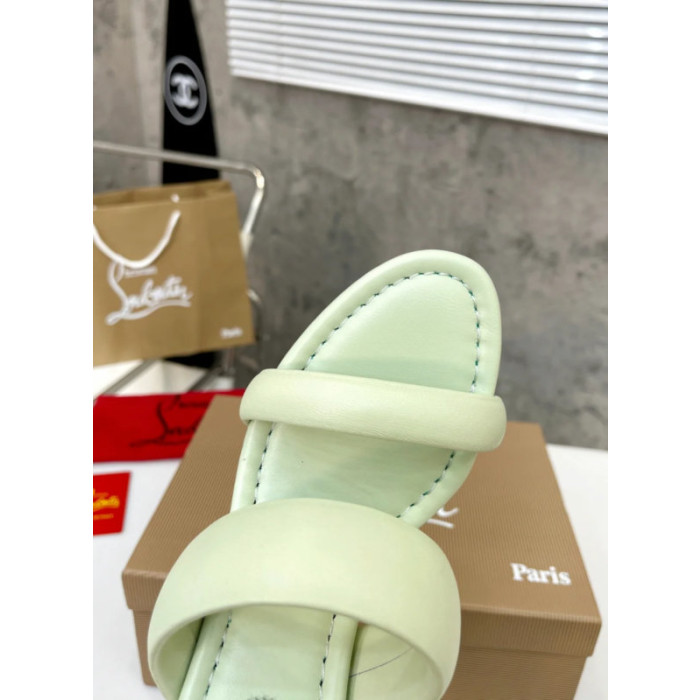 Christian Louboutin Mint Green Leather 55mm heel Slide Sandals