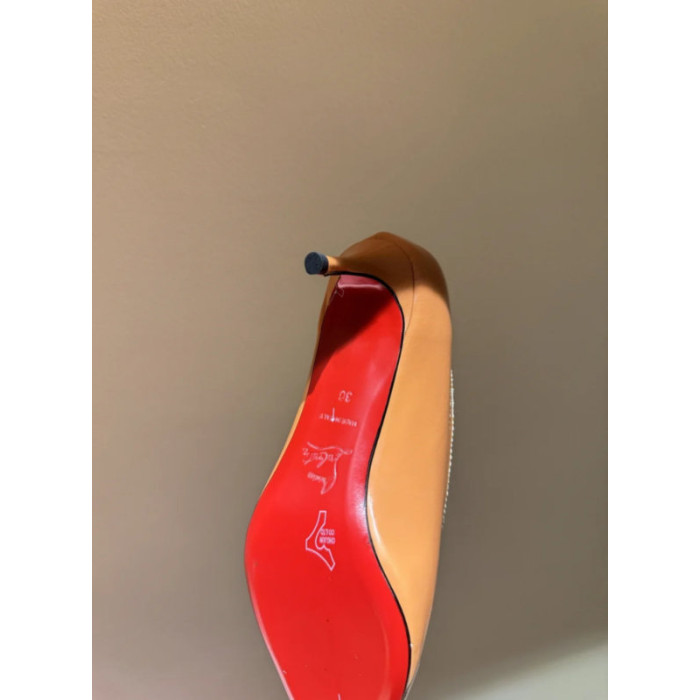 Christian Louboutin Orange Patent 55mm Metal‑Tip Pointed Toe Kitten Heel Pumps