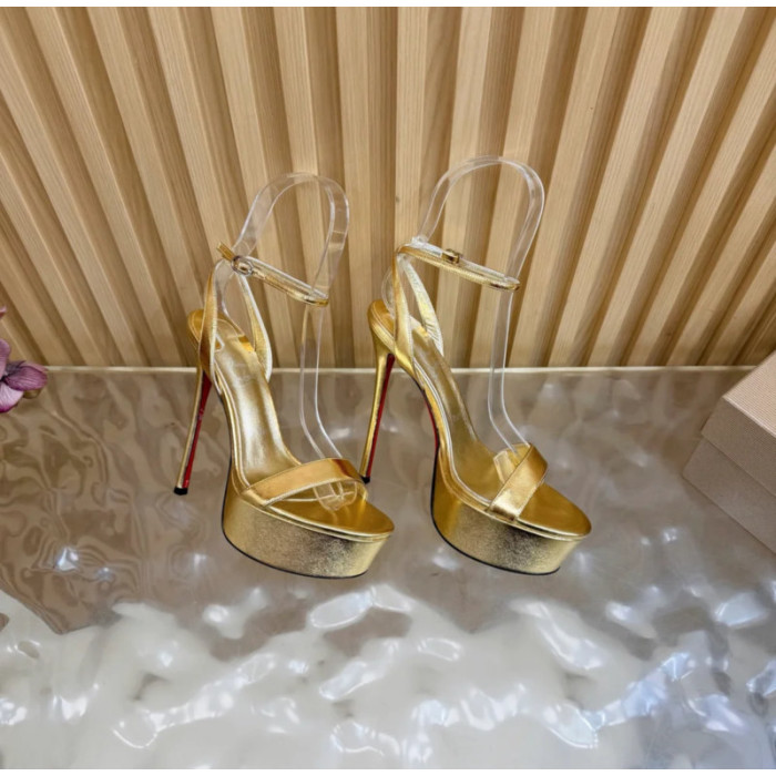 Christian Louboutin Gold Metallic 150mm Platform Ankle‑Strap High‑Heel Sandals