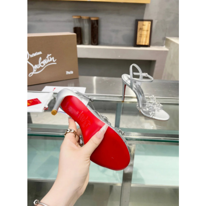 Christian Louboutin Silver Metallic Crystal‑Adorned 100mm Stiletto heel Sandals