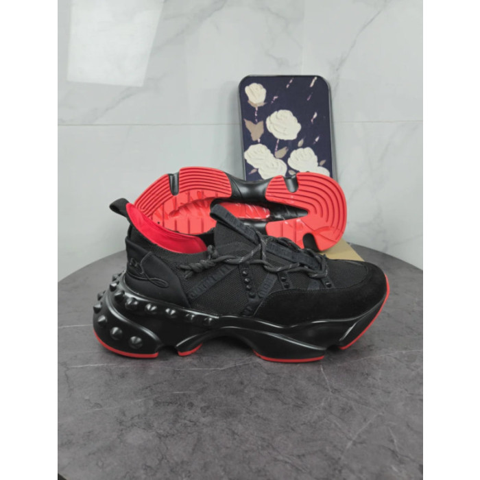 Christian Louboutin Black Spiked‑Sole Chunky Lace‑Up Sneakers With Red Lining