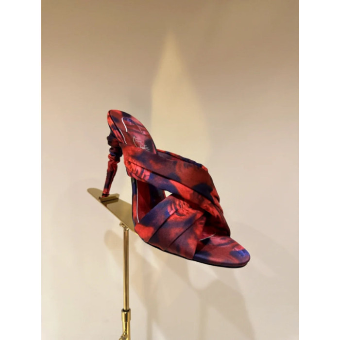 Christian Louboutin Marbled Satin 100mm heel Draped Mule High‑Heel Sandals