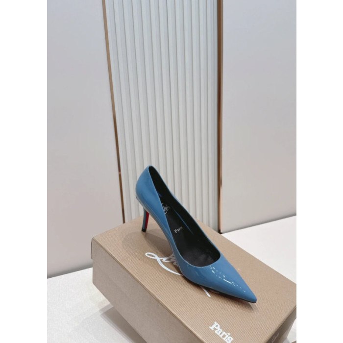 Christian Louboutin Sky Blue Patent Leather 85mm Stiletto Heel Pointed‑Toe Pumps