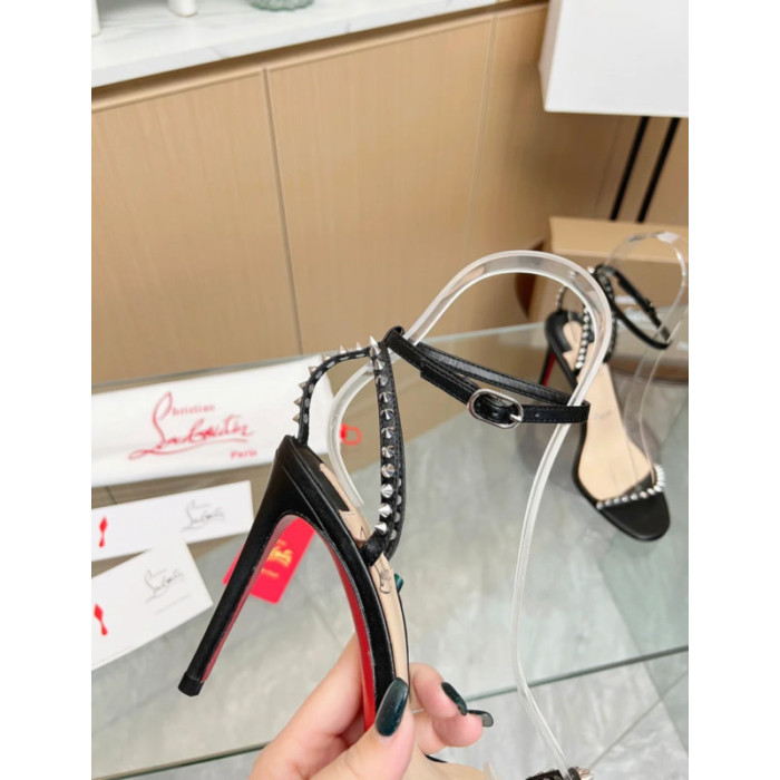 Christian Louboutin Black Spiked Ankle‑Strap 100mm heel Sandal