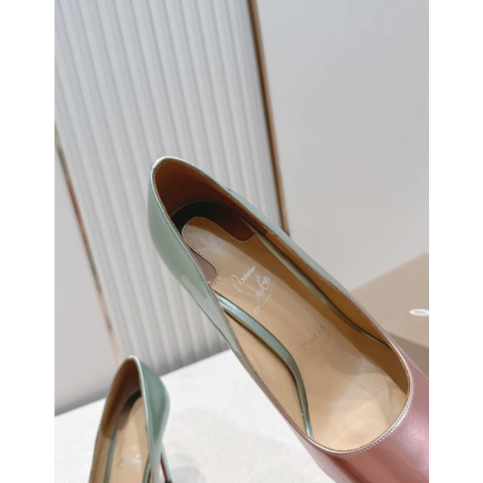 Christian Louboutin Pink‑Mint Gradient Patent 85mm Stiletto Heel Pointed‑Toe Pumps