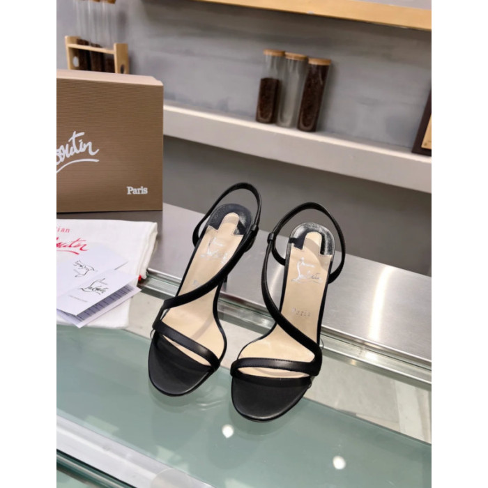 Christian Louboutin Black Nappa Asymmetric Curved Strap Slingback Sandal 100mm heel