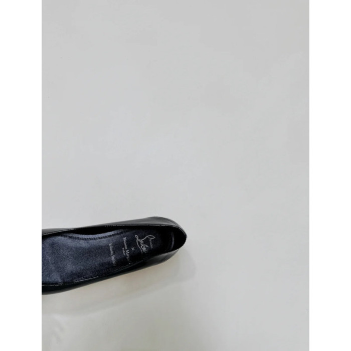 Christian Louboutin × Maison Margiela Black Patent Leather Tabi Split‑Toe Flat Shoes