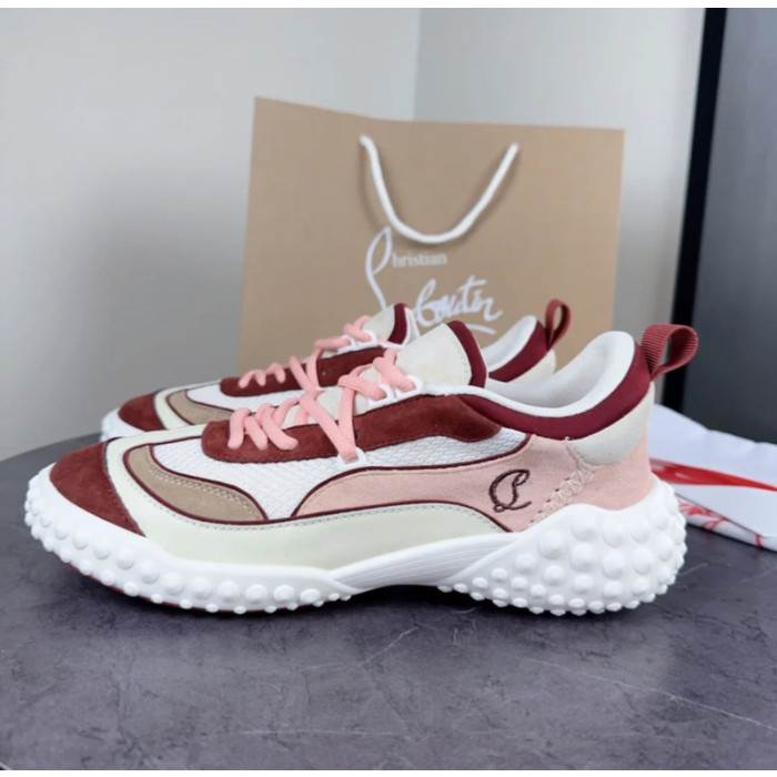 Christian Louboutin Pink‑Burgundy Chunky Bubble‑Sole Lace‑Up Sneakers