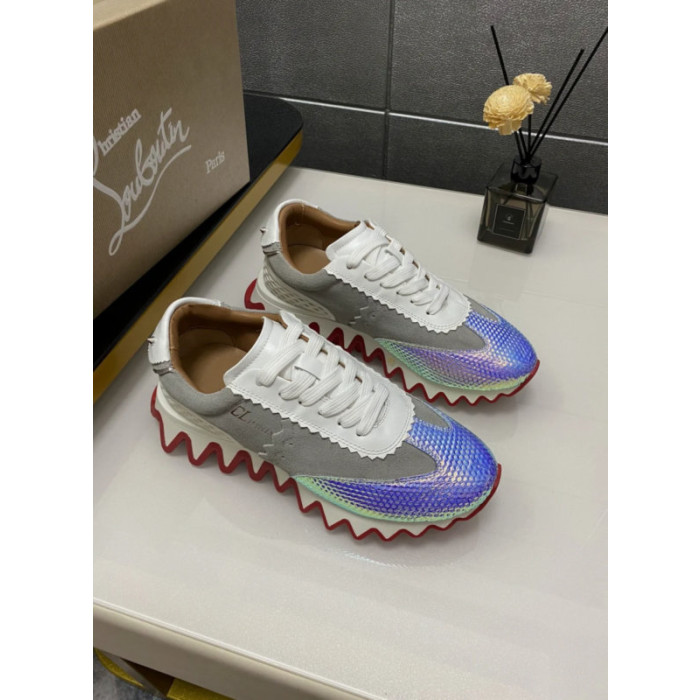 Christian Louboutin Holographic‑Toe Shark Tooth Sole Low‑Top Sneakers