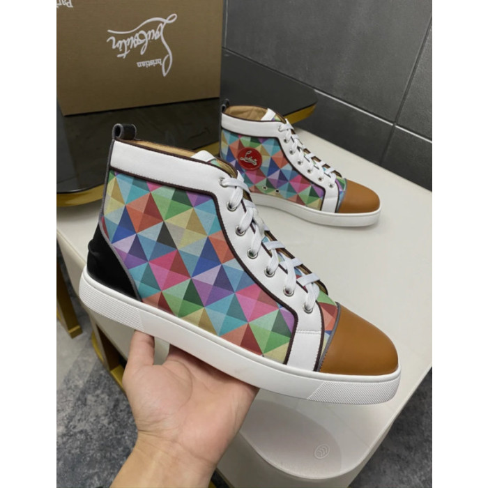Christian Louboutin Multicolor Geometric Print High‑Top Sneakers