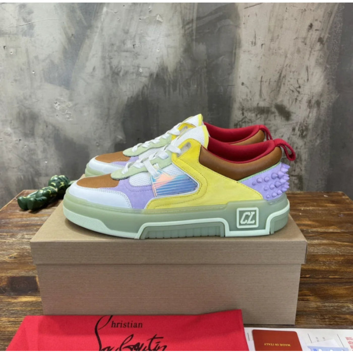 Christian Louboutin Color‑Block Suede Mesh Spiked Chunky Low‑Top Sneakers