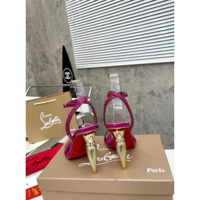 Christian Louboutin Fuchsia Patent Leather 100mm heel Ankle Strap Sandals