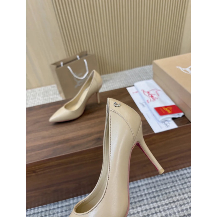 Christian Louboutin Beige Leather 85mm Sporty Kate Pointed Toe Stiletto Heel Pumps