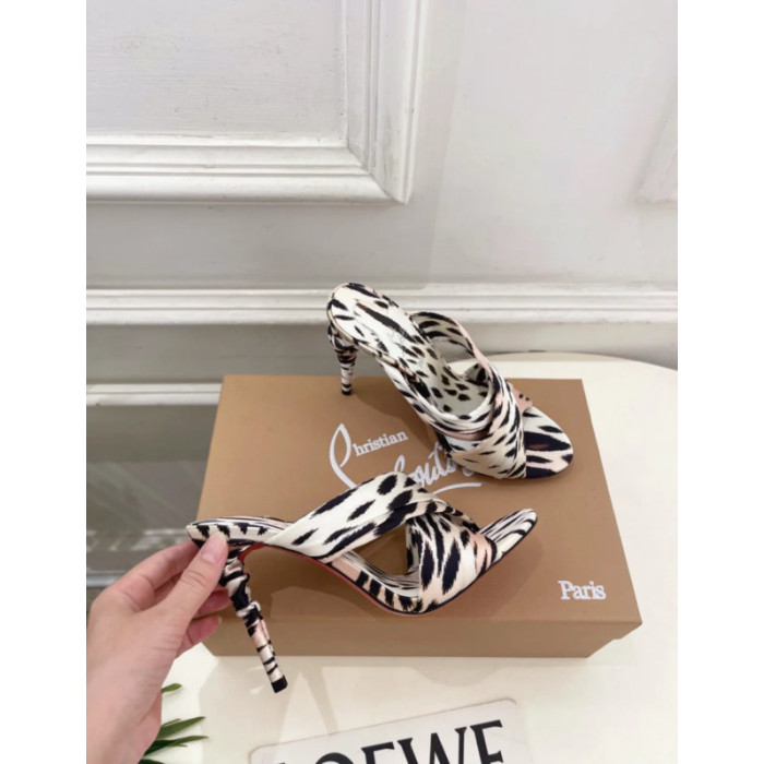 Christian Louboutin Leopard‑Print Satin Twist‑Strap Mule High‑Heel Sandals