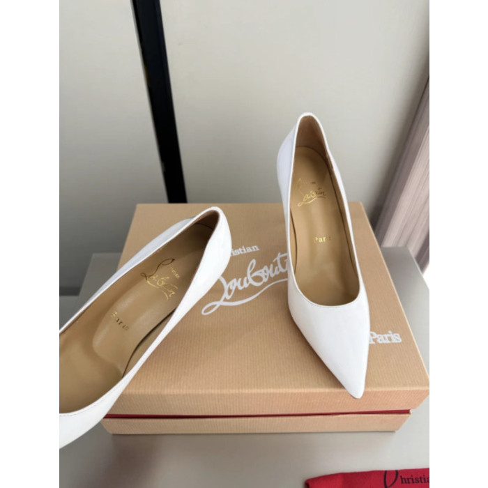 Christian Louboutin White Patent Leather 100mm Stiletto Heel Kate Pumps