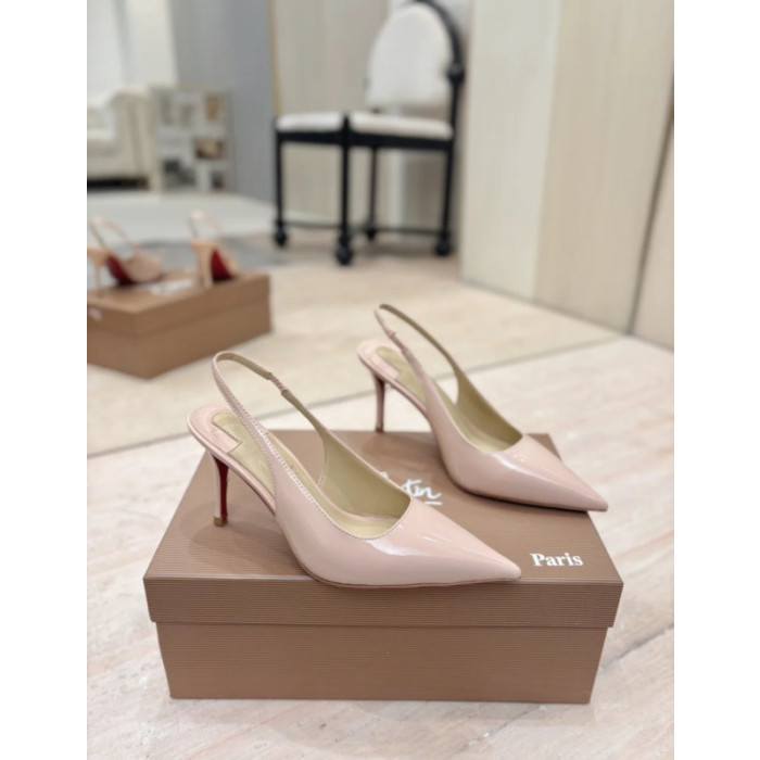 Christian Louboutin Nude Patent 85mm Pointed‑Toe Heel Slingback Pumps