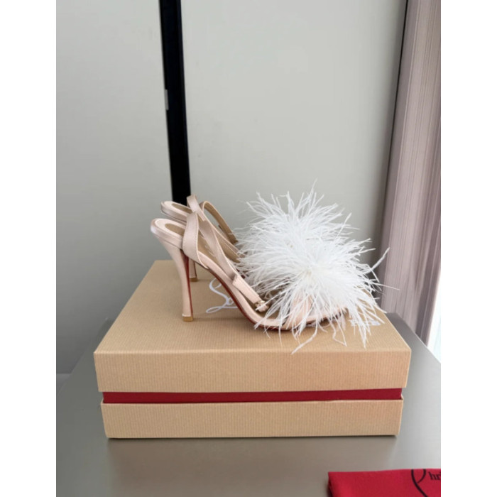 Christian Louboutin Nude Feather 100mm Slingback Stiletto Sandals