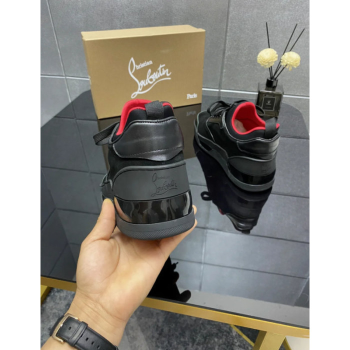 Christian Louboutin Black Suede‑Leather Mix Low‑Top Fashion Sneakers