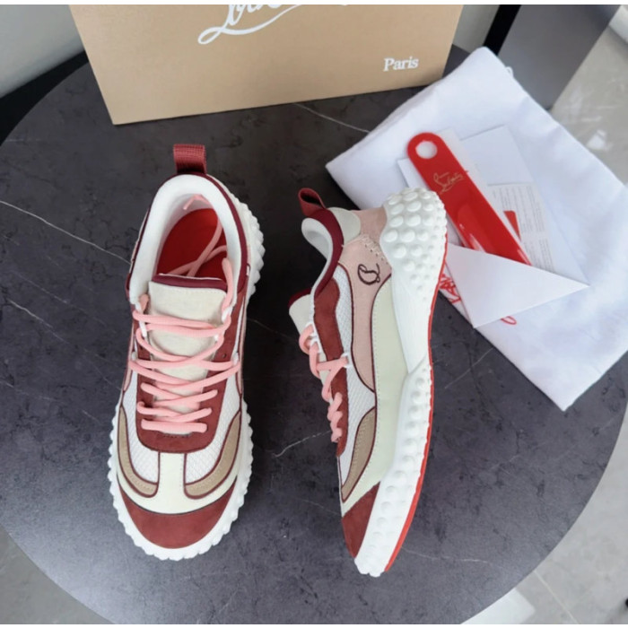 Christian Louboutin Pink‑Burgundy Chunky Bubble‑Sole Lace‑Up Sneakers