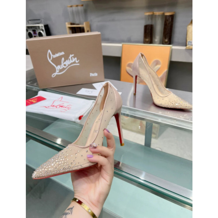 Christian Louboutin Nude Mesh Crystal‑Embellished 100mm heel Pump