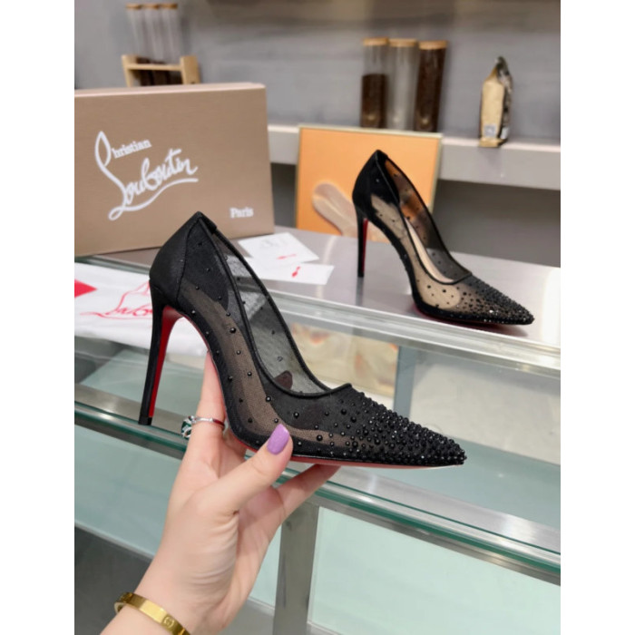Christian Louboutin Black Mesh Crystal‑Embellished 100mm heel Pump