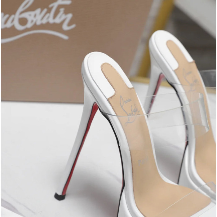 Christian Louboutin White Patent 150mm Clear‑Strap Platform Mule Heels