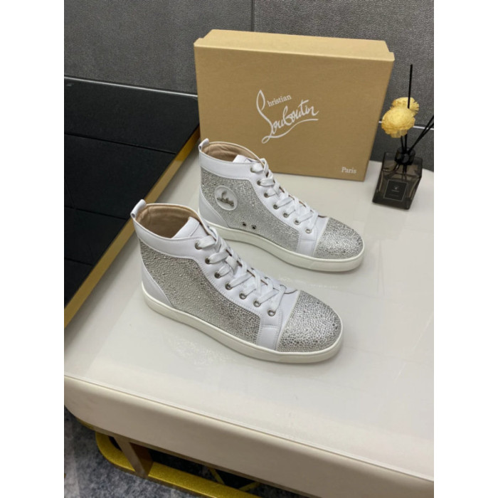 Christian Louboutin White Crystal‑Embellished 20mm Men’s High‑Top Sneakers