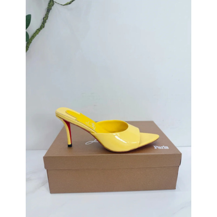Christian Louboutin Yellow Patent 85mm Pointed‑Toe Mule Heels