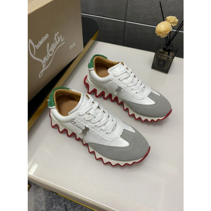 Christian Louboutin Mixed‑Media Shark Tooth Sole Low‑Top Sneakers