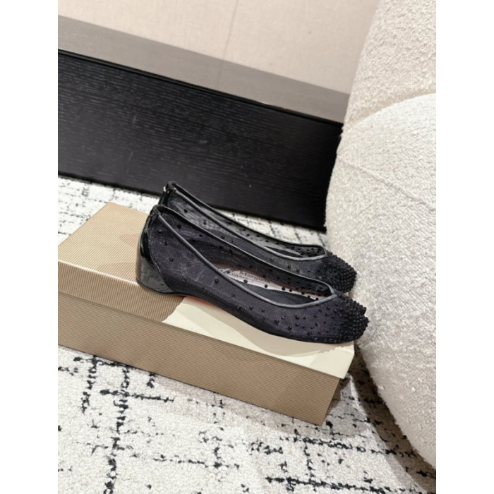 Christian Louboutin × Maison Margiela Black Mesh Crystal Tabi Split‑Toe Wedge Flats