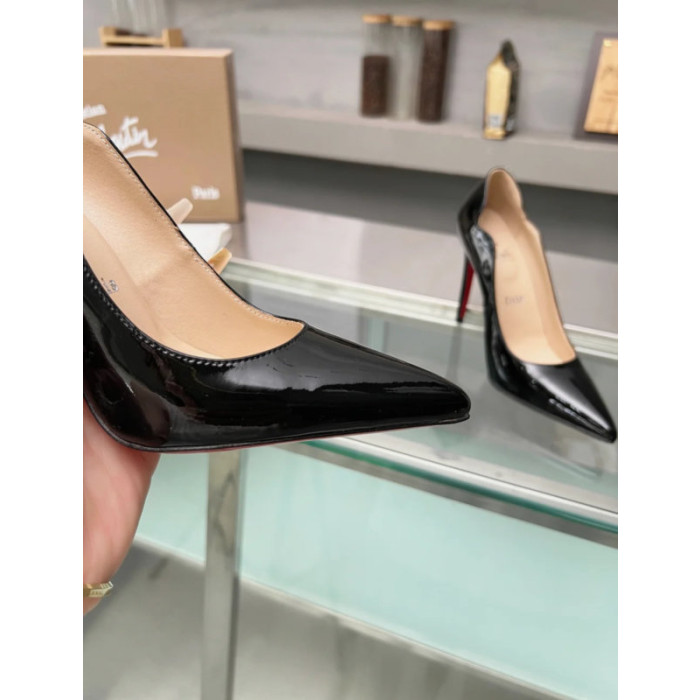 Christian Louboutin Black Patent Leather Scalloped Pointed‑Toe 100mm High Heel Pumps