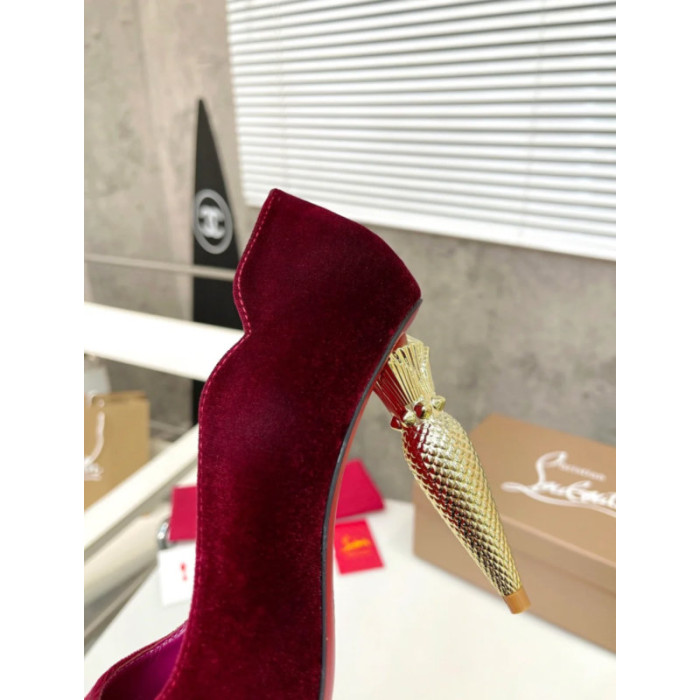 Christian Louboutin Burgundy Velvet Pointed Toe 100mm heel Pumps