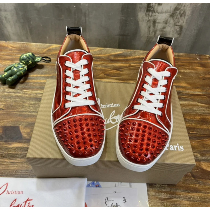 Christian Louboutin Red Patent Spiked Low‑Top Sneakers