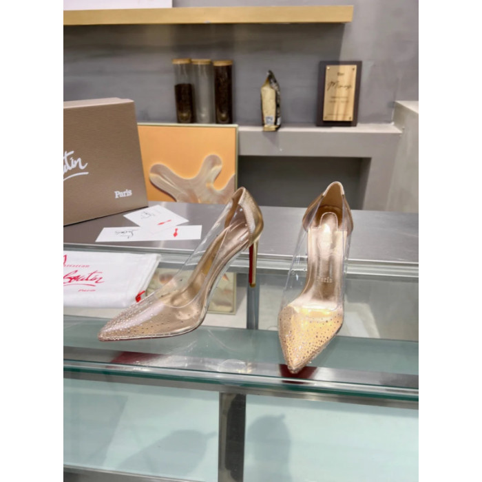 Christian Louboutin White Leather Trim PVC Crystal‑Studded 100mm Stiletto heel Pumps