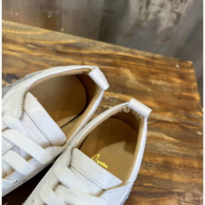 Christian Louboutin White Leather Silver Crystal‑Embellished Low‑Top Men’s Sneakers