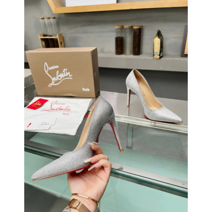 Christian Louboutin Silver Glitter Pointed‑Toe 120mm High Heel Pumps