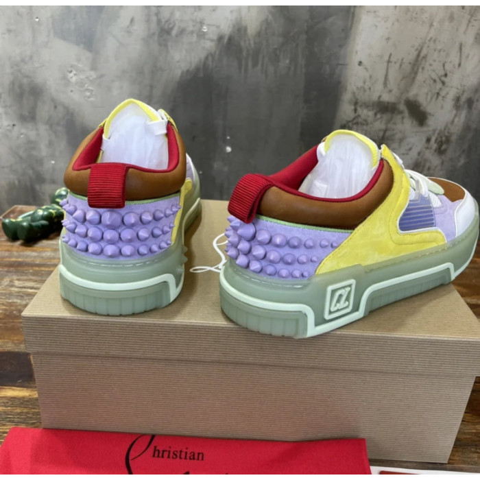 Christian Louboutin Color‑Block Suede Mesh Spiked Chunky Low‑Top Sneakers