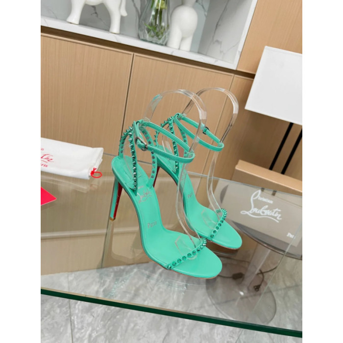 Christian Louboutin Green Patent Spiked Ankle‑Strap Sandal 100mm heel