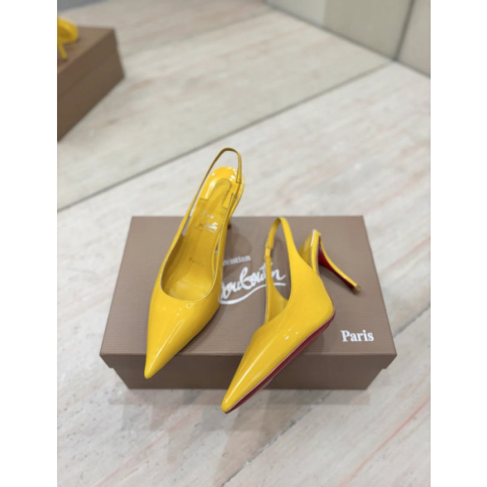 Christian Louboutin Yellow Patent Pointed‑Toe Slingback Stiletto Heel Pumps