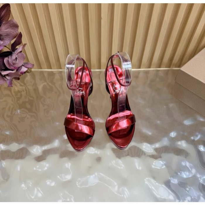 Christian Louboutin Metallic Red Patent Ankle‑Strap Platform High‑Heel Sandals 120mm heel