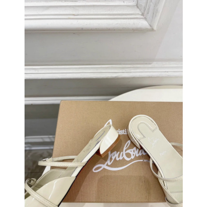 Christian Louboutin Cream Patent Leather Slingback Mary Jane Flat Mules