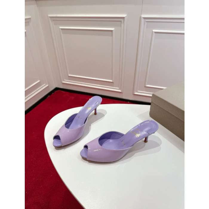 Christian Louboutin Lavender Patent Peep‑Toe Kitten Heel Mules