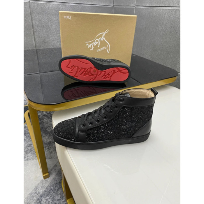 Christian Louboutin Black Strass Rhinestone High‑Top Sneakers